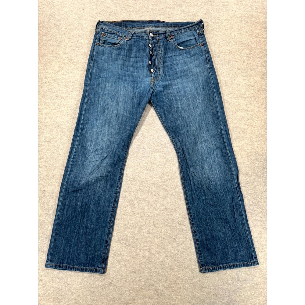 Levis 501 Original Authentic Jeans Mens 36x30 Blue Whiskering Denim Straight Leg